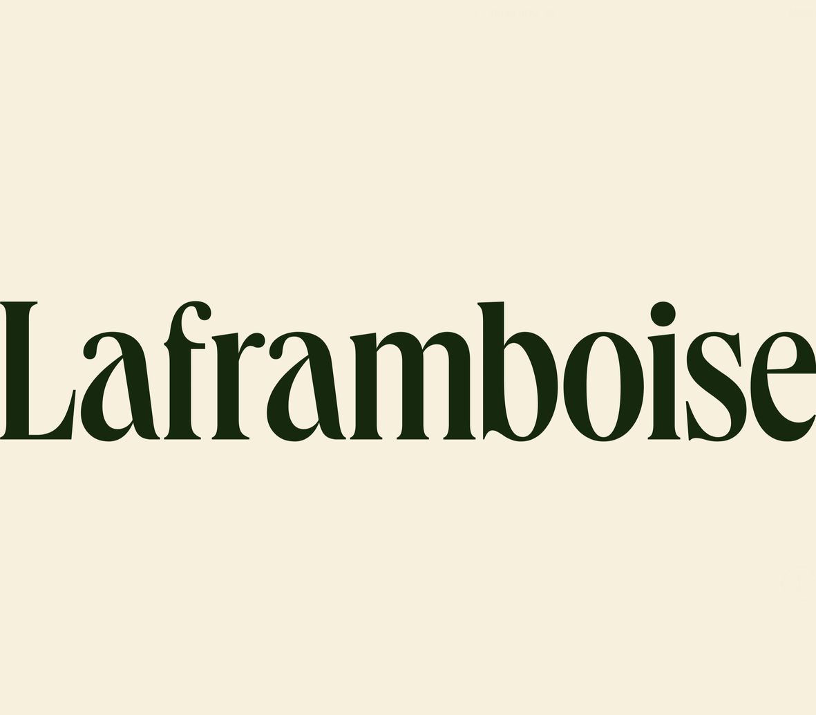 An oversized high-contrast serif wordmark commands the frame with quiet, luxurious elegance on a warm cream canvas.