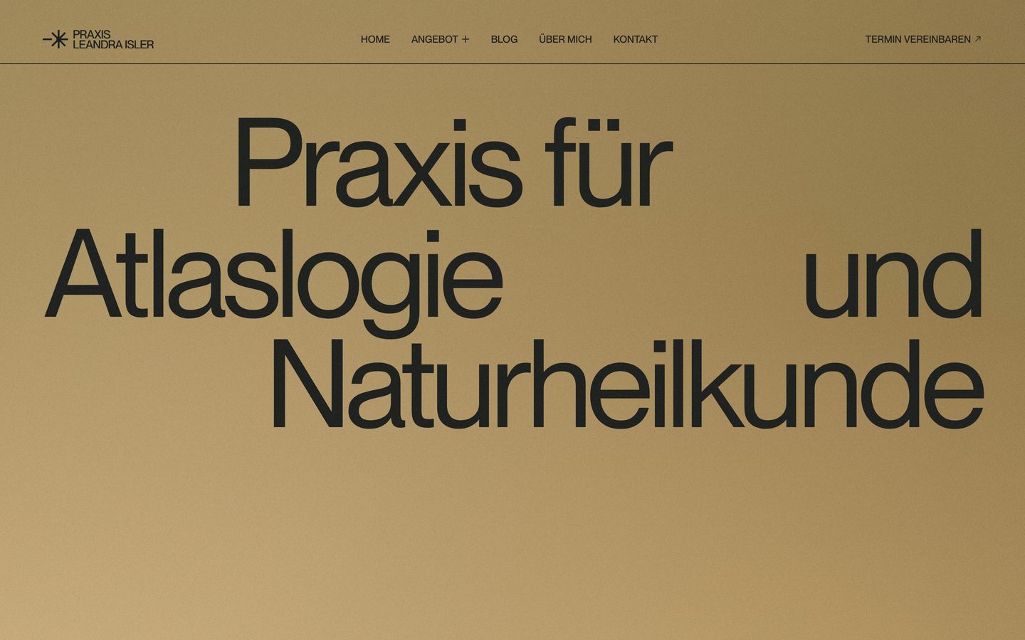 Quiet, earthy typographic hero defined by staggered Swiss grotesque letterforms across expansive warm golden space.