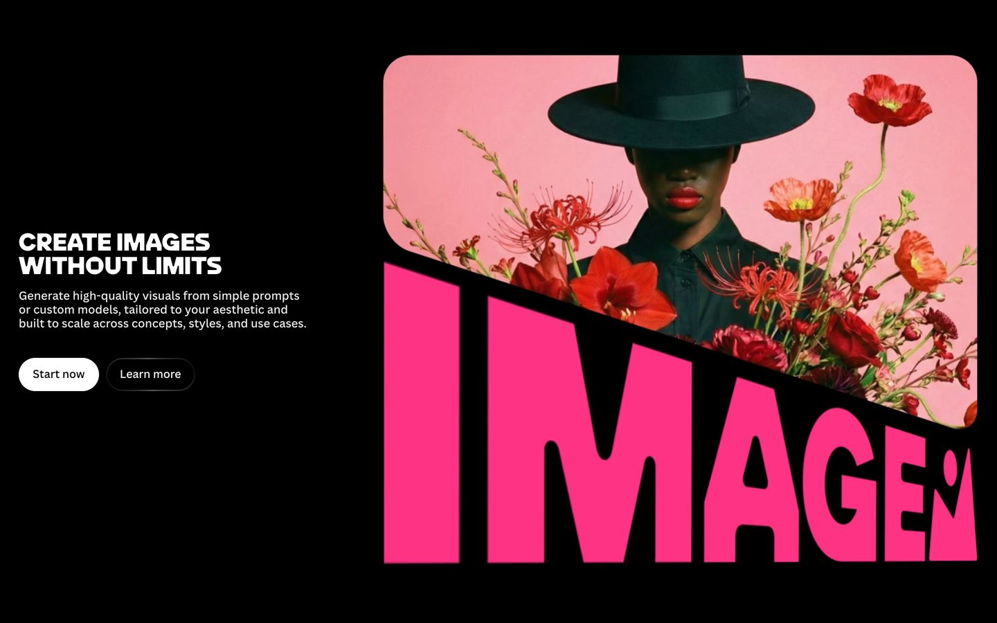 High-contrast editorial showcase combining sleek fashion photography with giant neon pink typography slicing through a dark split layout.