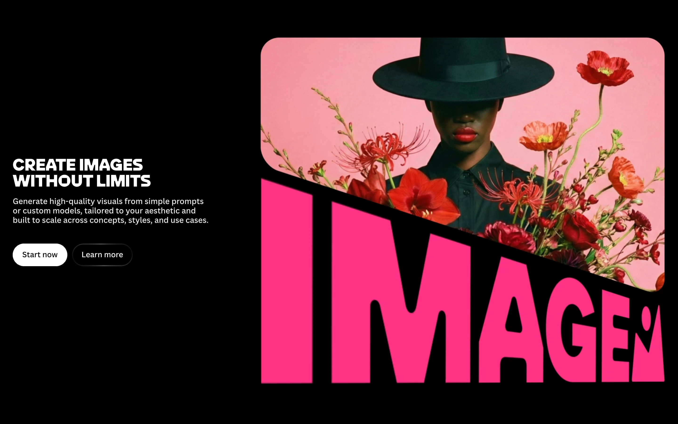High-contrast editorial showcase combining sleek fashion photography with giant neon pink typography slicing through a dark split layout.