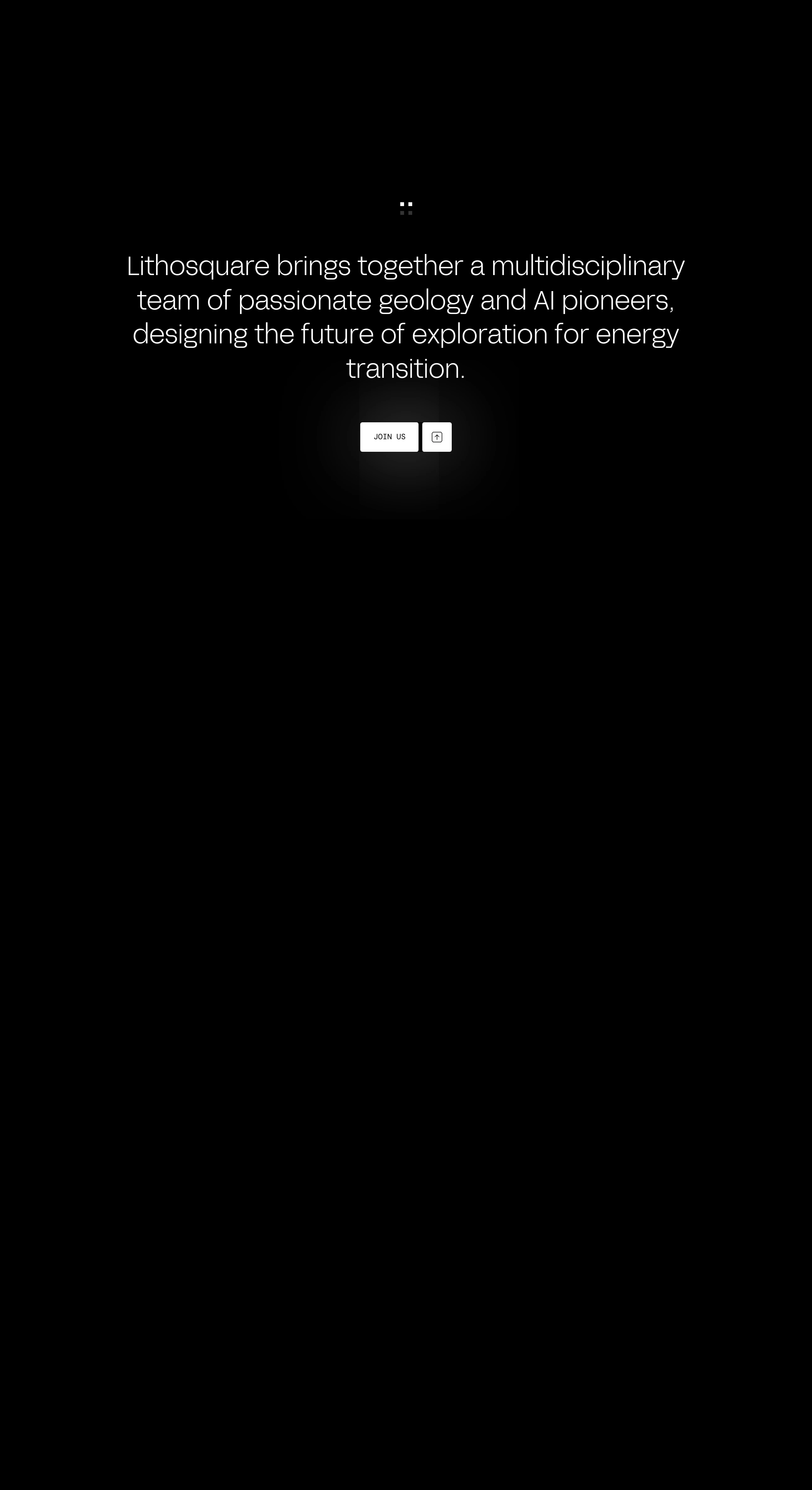 Vast, pitch-black void centered around a solitary mission statement and a subtly illuminated recruitment button.