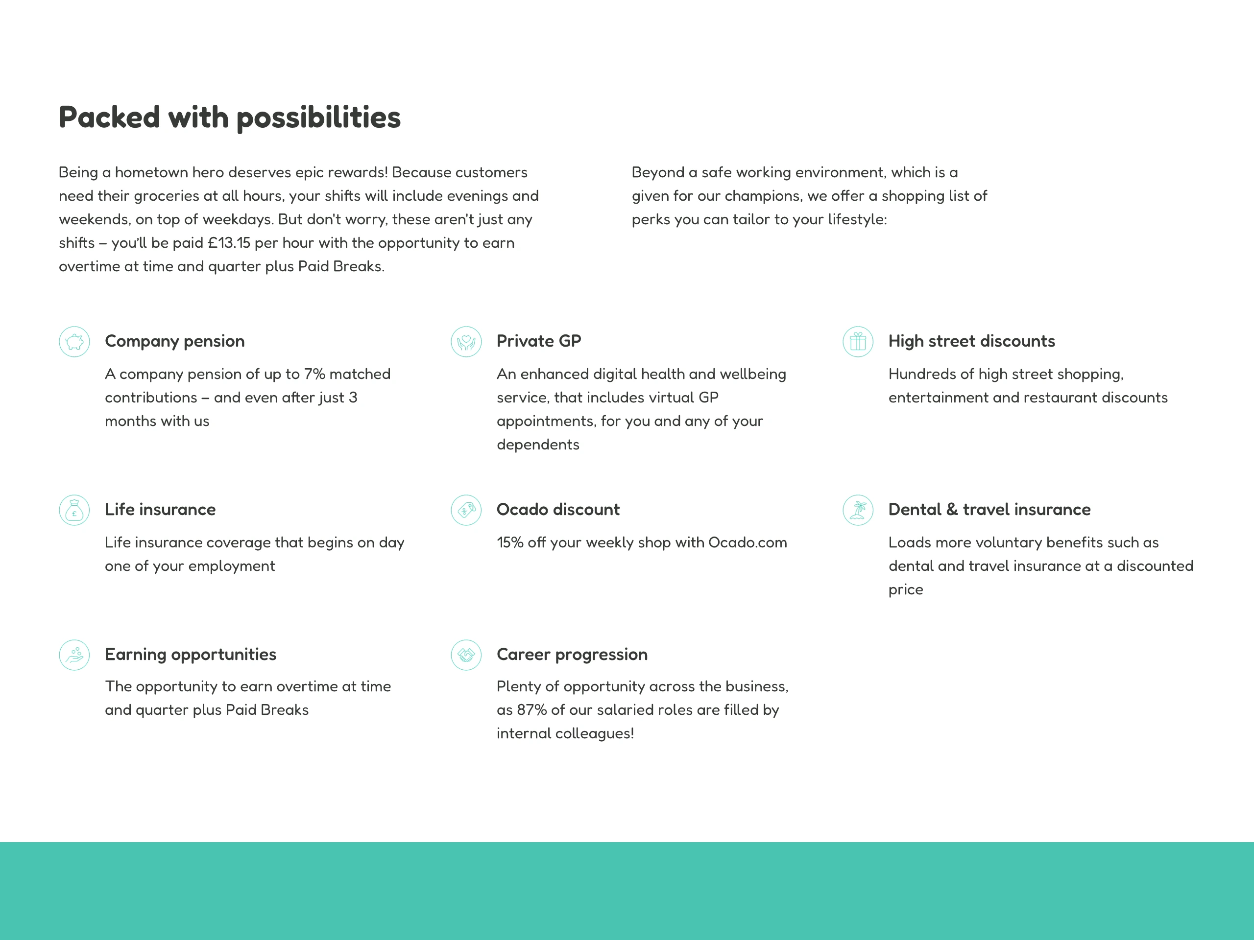 A cheerful and friendly benefits grid layout with rounded typography and subtle teal outline icons on a clean white backdrop.
