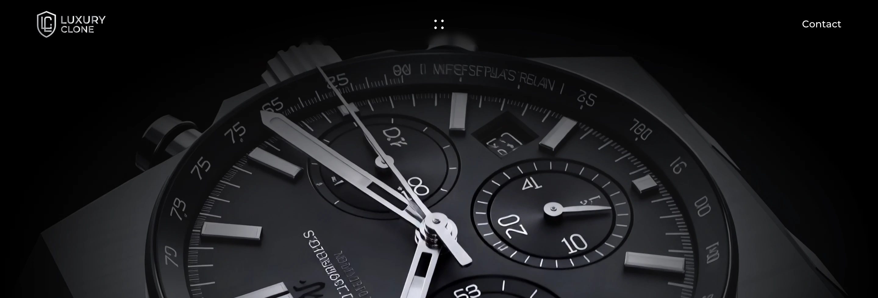 A brooding macro view of a luxury watch face immersed in deep black shadow, anchored by a whisper-quiet minimalist navigation bar.