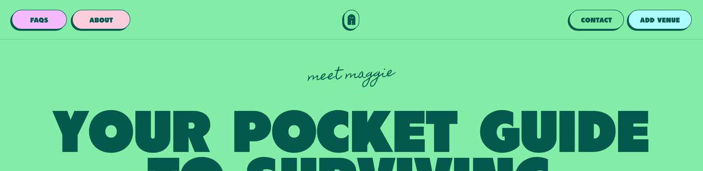 Vibrant mint green header featuring tactile neo-brutalist pill buttons and playful mixed typography.