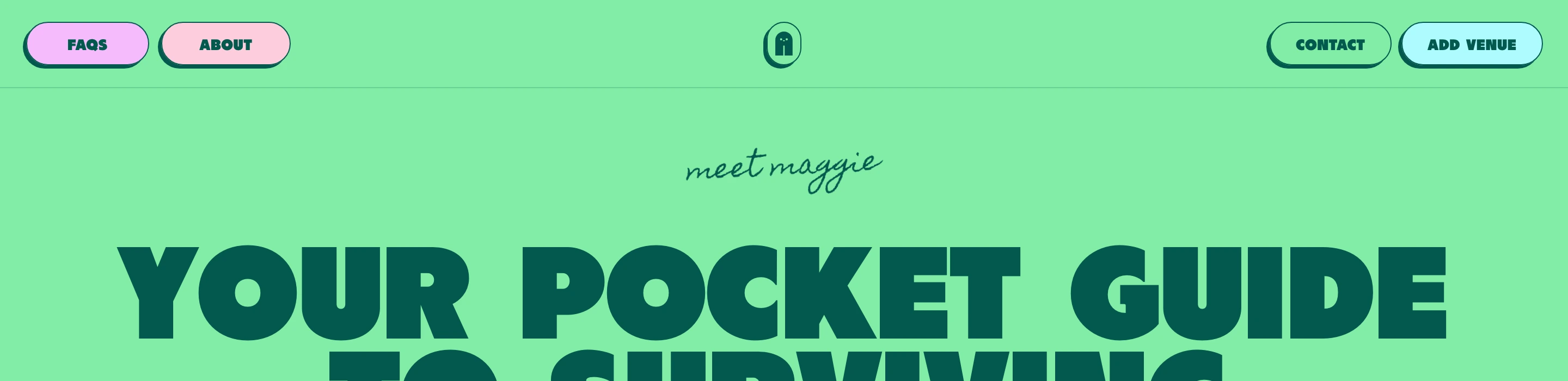 Vibrant mint green header featuring tactile neo-brutalist pill buttons and playful mixed typography.