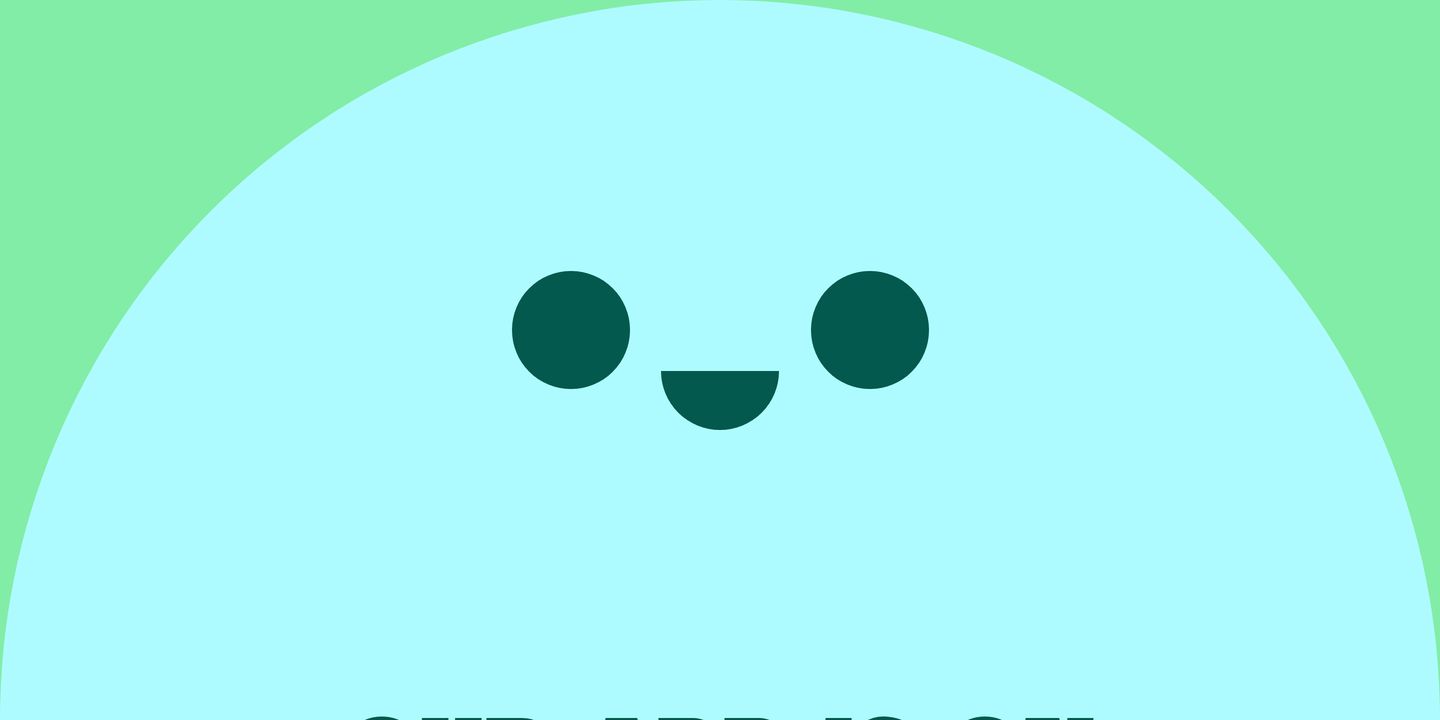 A giant pastel character peeks up with a cheerful minimal expression, setting an intensely playful and friendly tone.