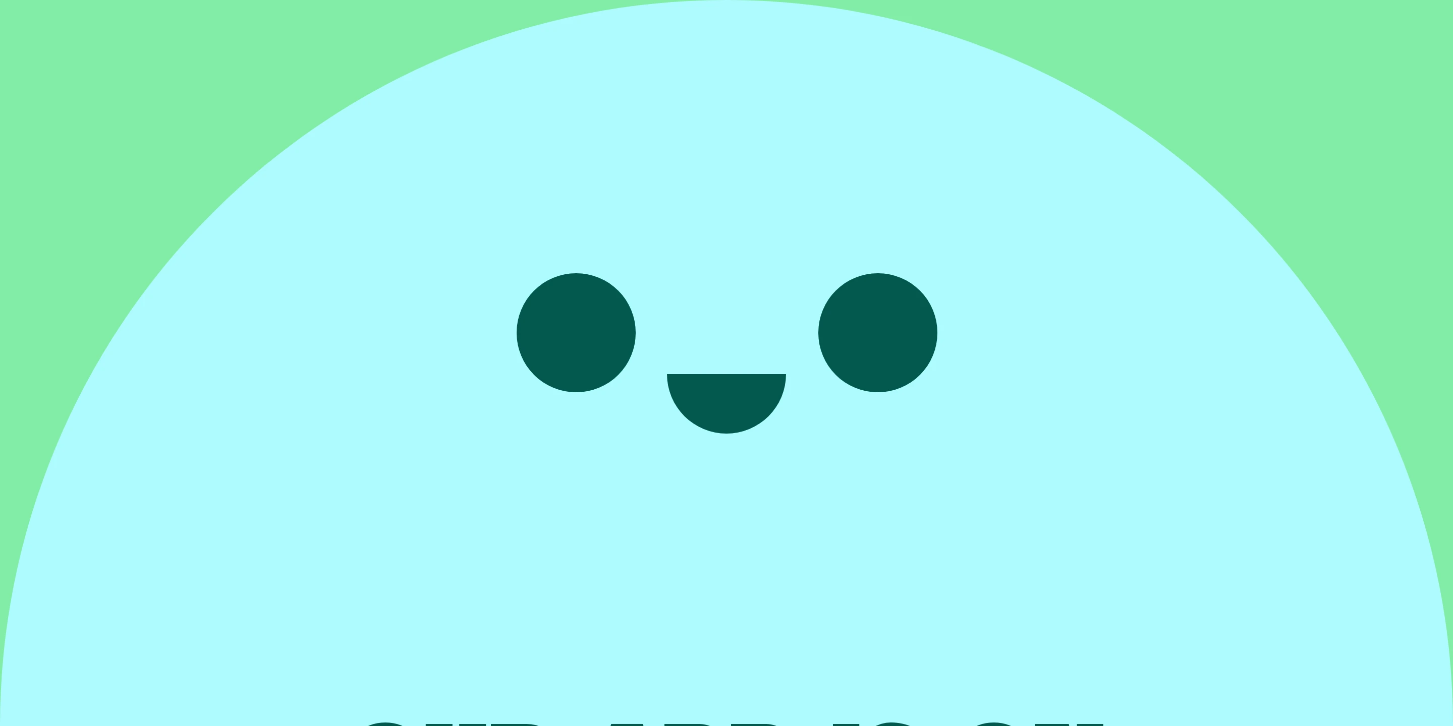 A giant pastel character peeks up with a cheerful minimal expression, setting an intensely playful and friendly tone.
