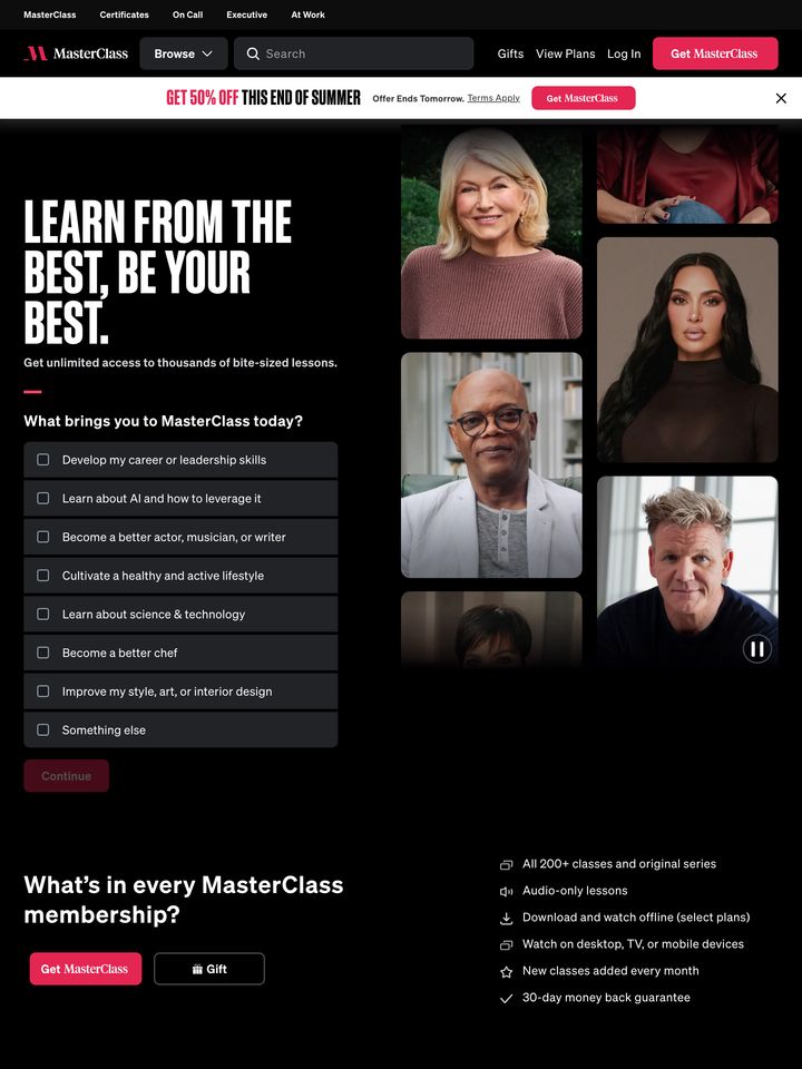MasterClass homepage