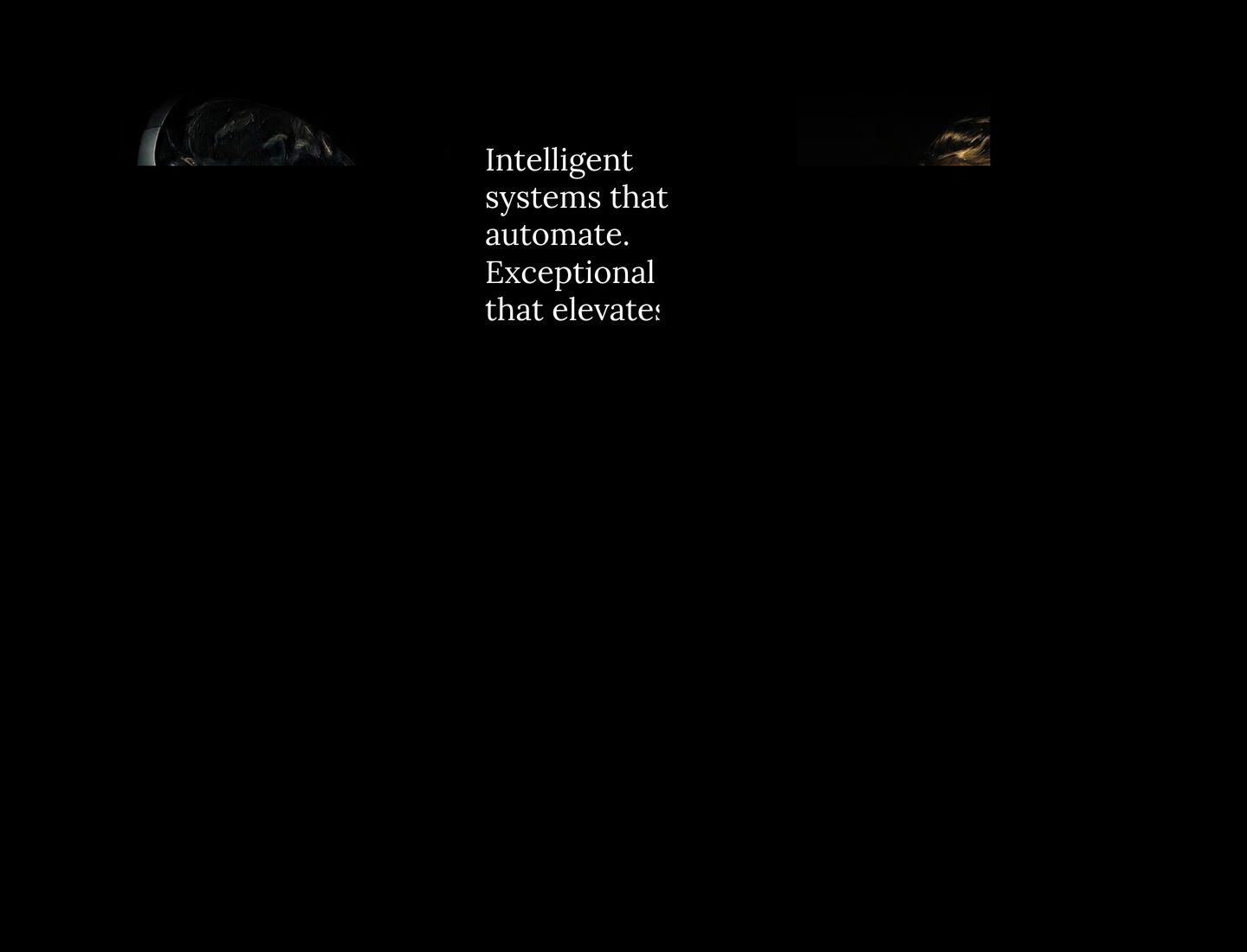 A cavernous, shadowy void framed by slivers of imagery and elegant serif typography appearing out of darkness.