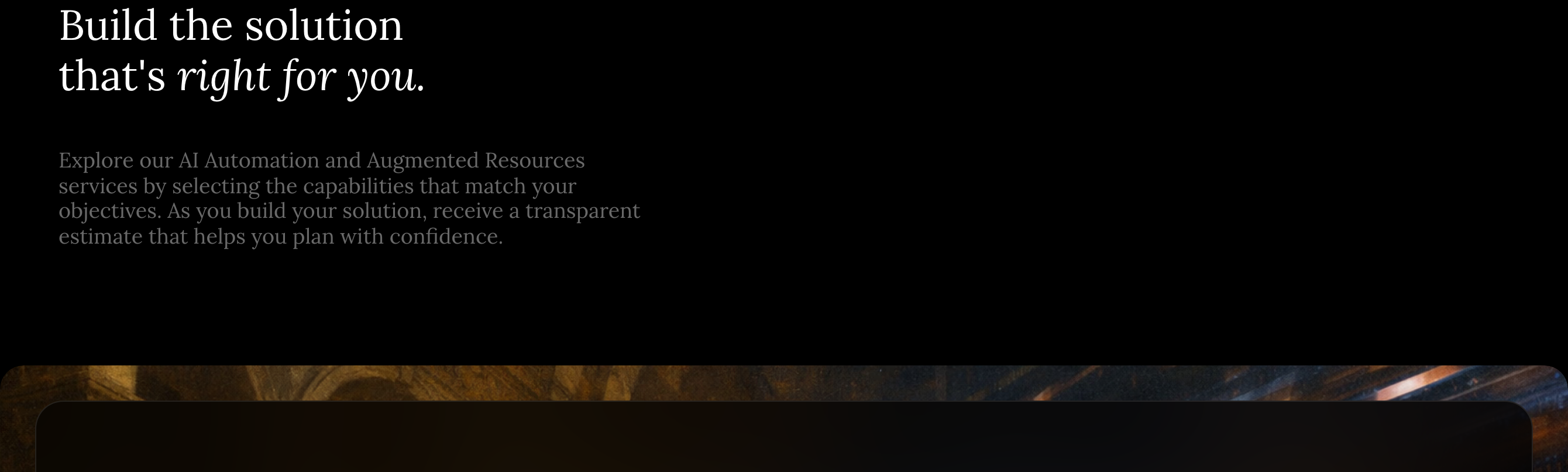Sparse, quiet editorial statement with elegant serif typography set against deep black negative space.