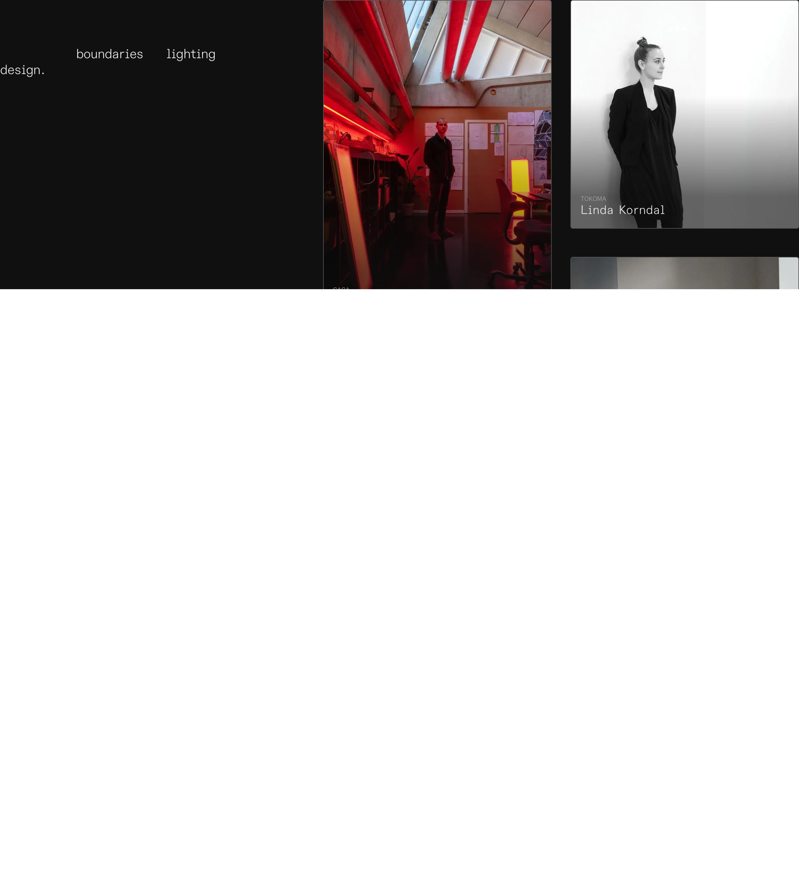 Quiet and atmospheric dark grid showcasing collaborators through architectural photography and sparse lowercase typography.