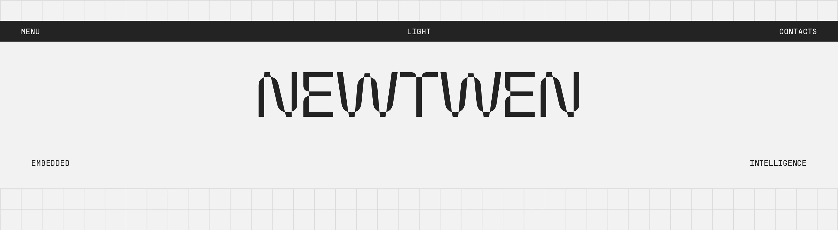 Clinical, technical minimalist header featuring a custom wave-distorted wordmark anchored over an engineering grid background.