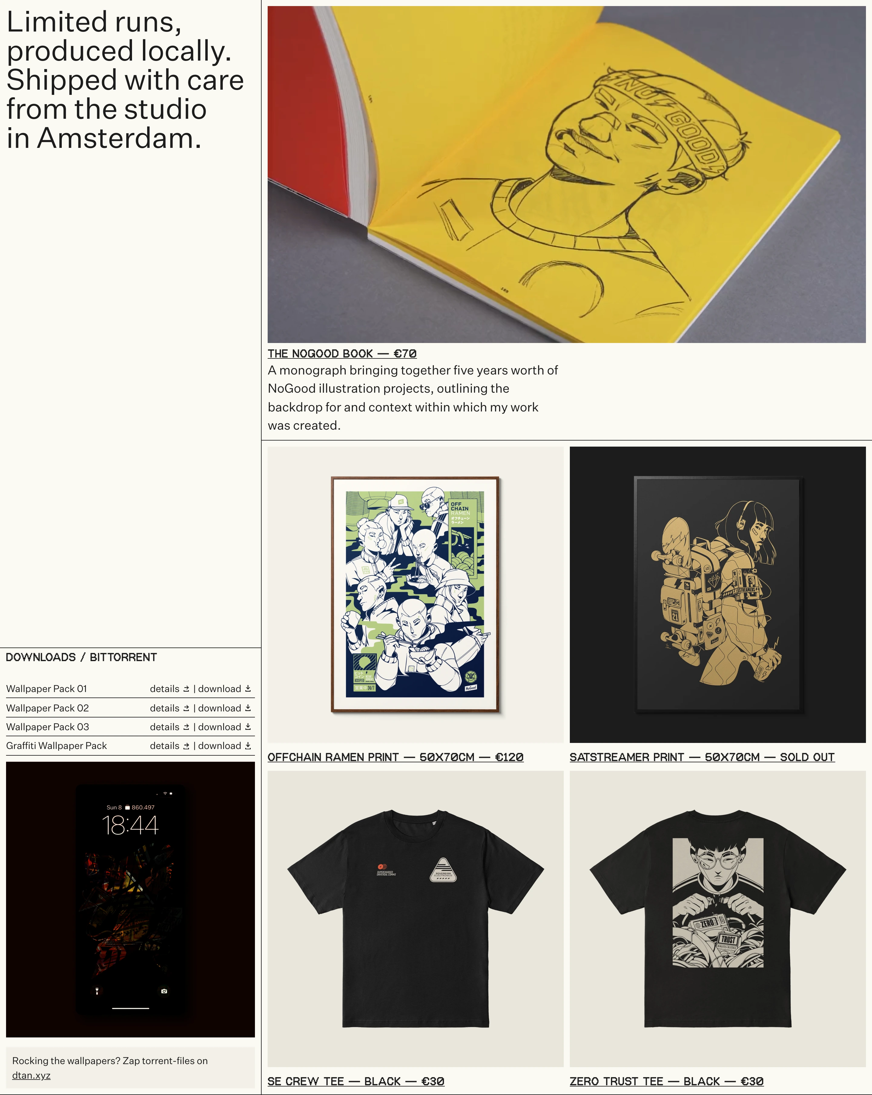 Tactile editorial studio shop balancing modular merchandise photography with raw digital downloads along crisp dividing rules.