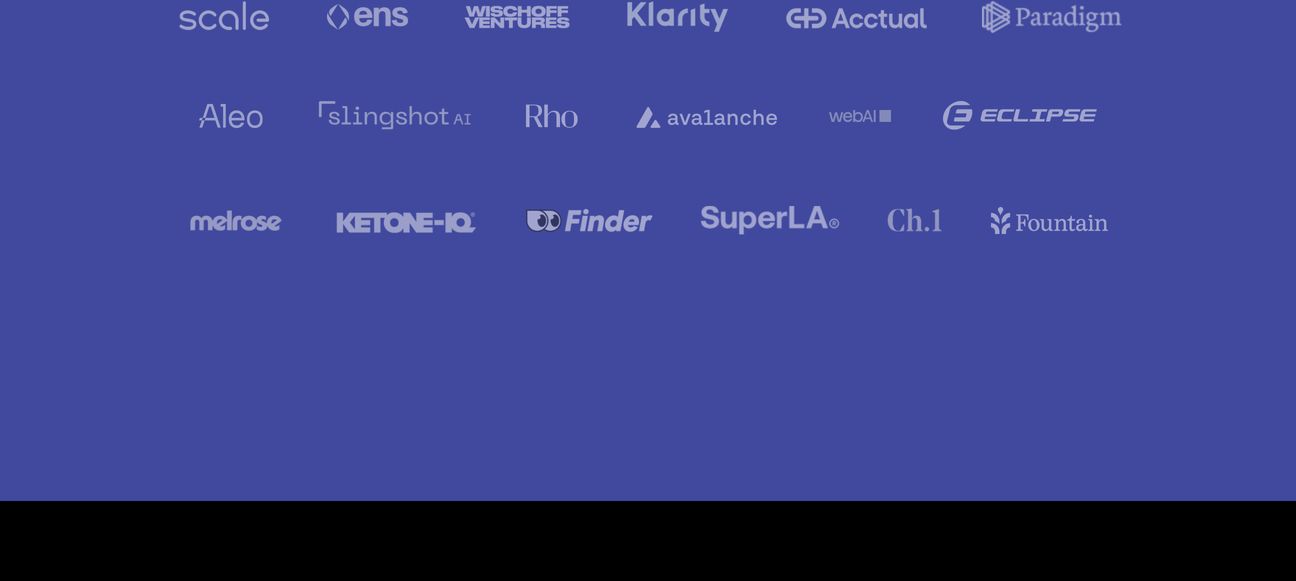 A quiet, orderly grid of monochromatic partner logos resting evenly on a rich periwinkle field.