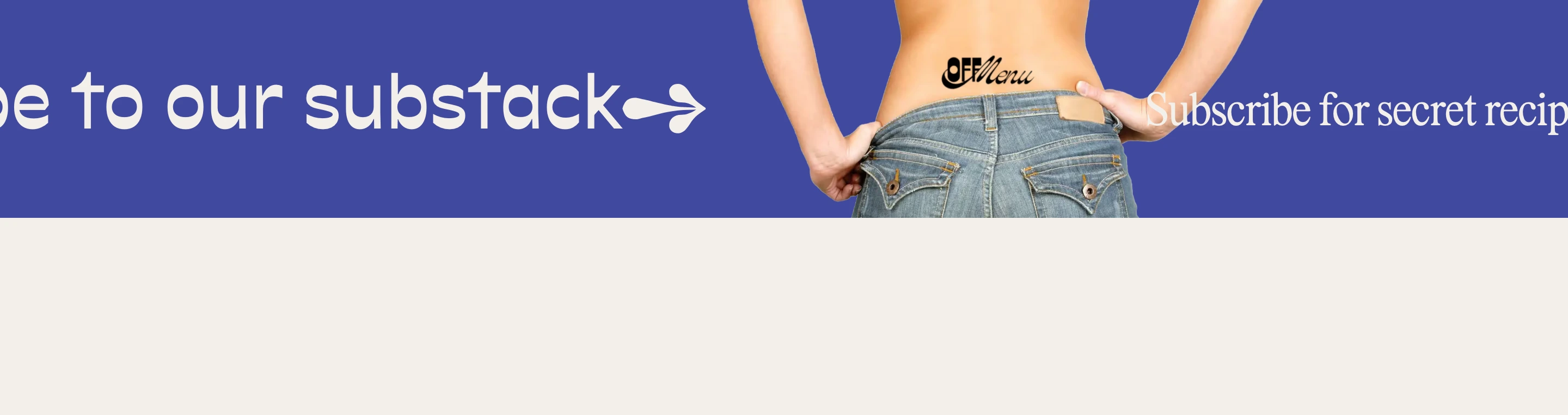 Playful Y2K-inspired full-bleed marquee CTA banner combining cheeky cropped photography with quirky display typography.