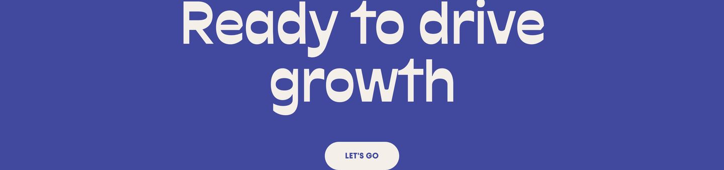 Vibrant periwinkle call-to-action featuring punchy expressive typography centered above a rounded pill button.