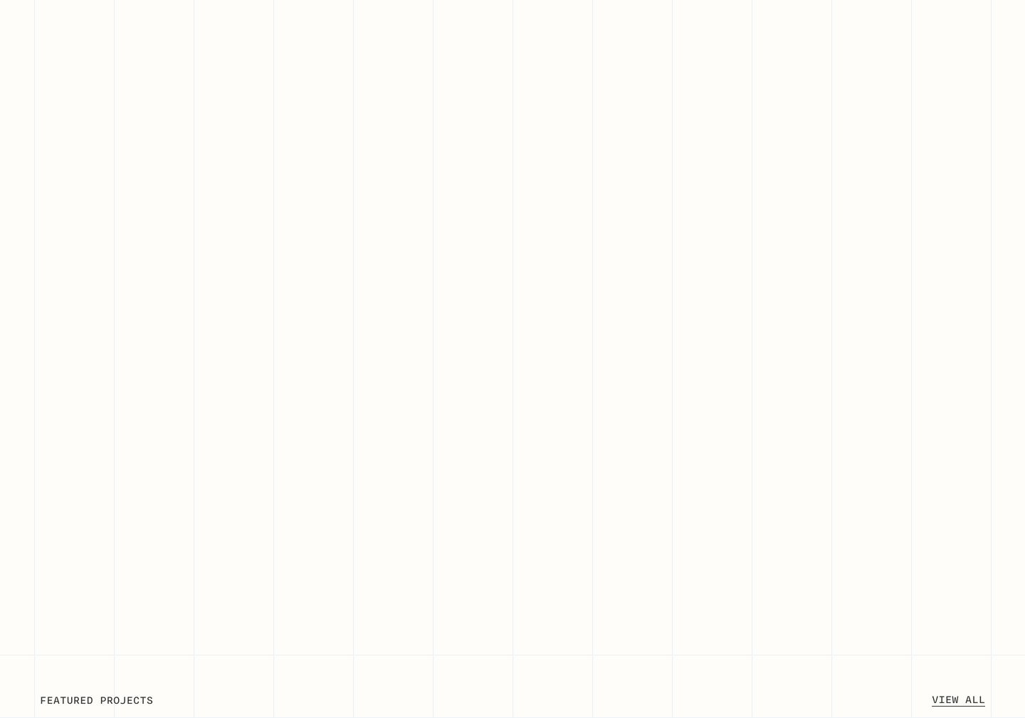 An ultra-minimalist, near-empty grid canvas anchored by precise monospace labels indicating an upcoming project showcase.