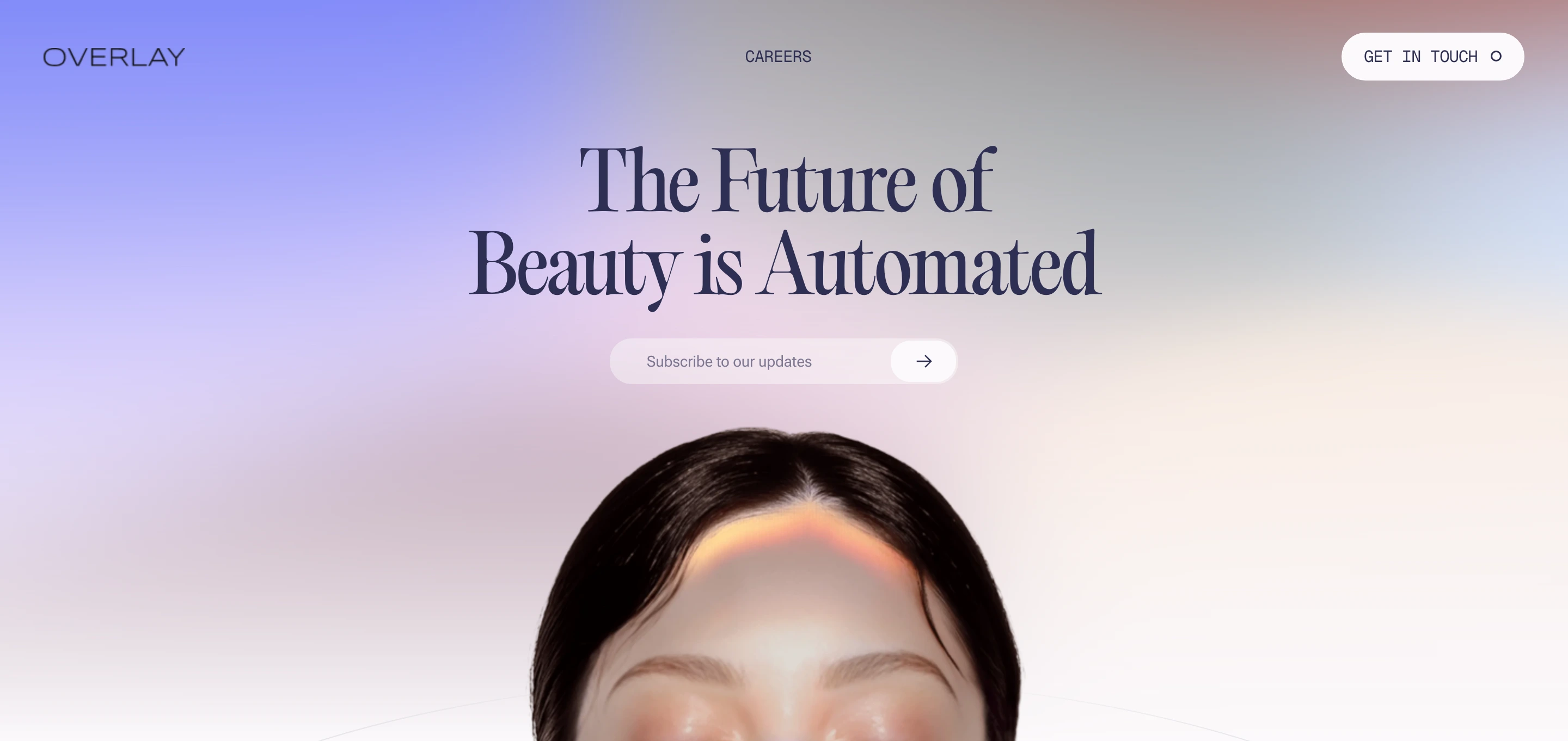 An ethereal, pastel-tinted hero pairing an elegant high-contrast serif headline with soft light gradients diffusing into beauty photography.