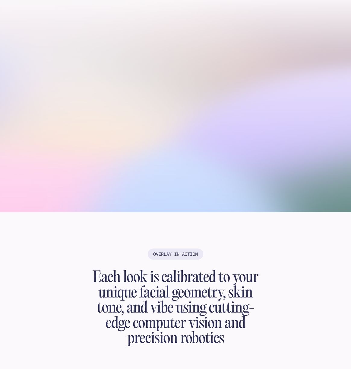 An ethereal and airy statement section featuring a soft pastel gradient blur paired with an elegant, centered high-contrast serif headline.