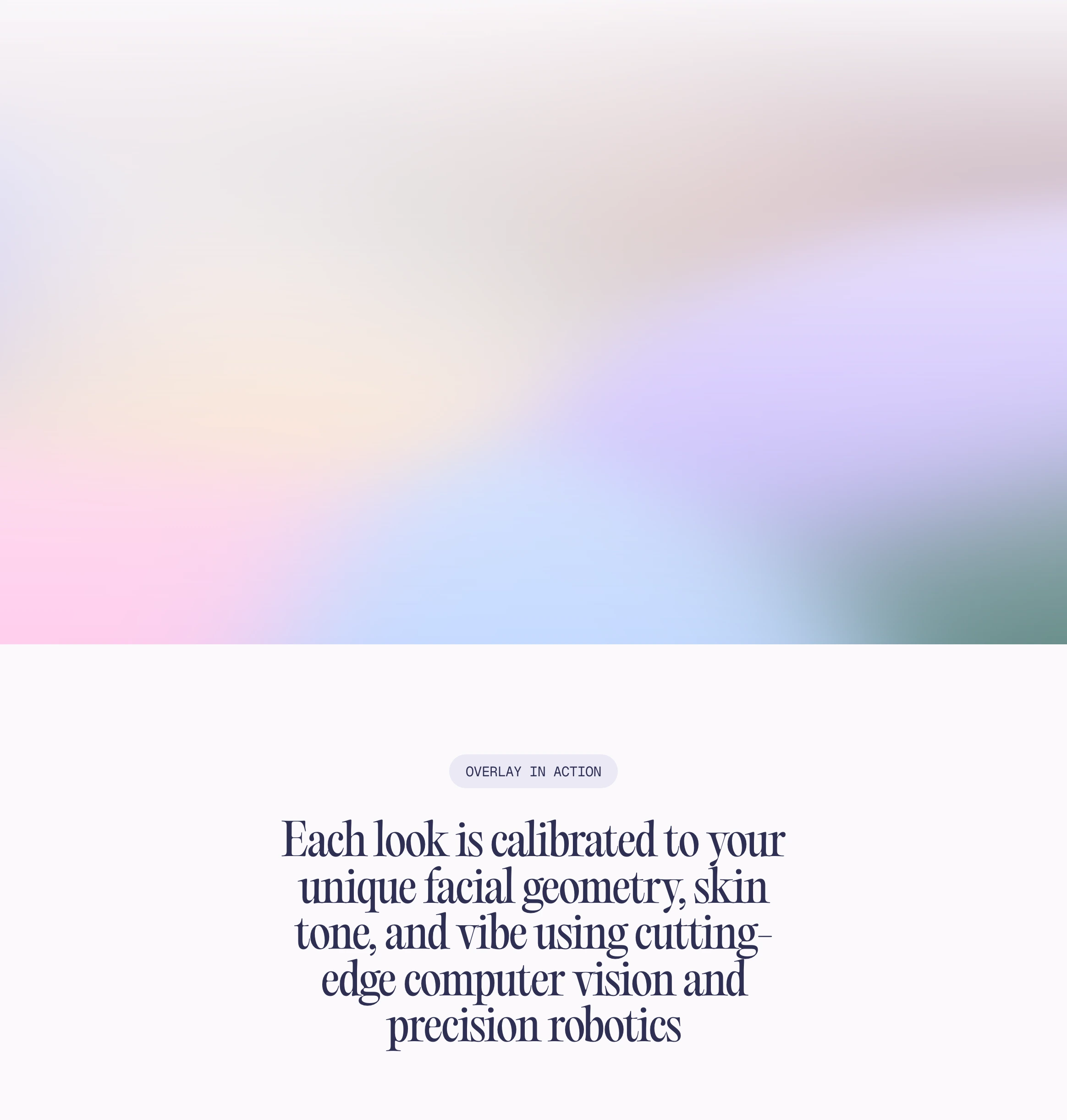 An ethereal and airy statement section featuring a soft pastel gradient blur paired with an elegant, centered high-contrast serif headline.