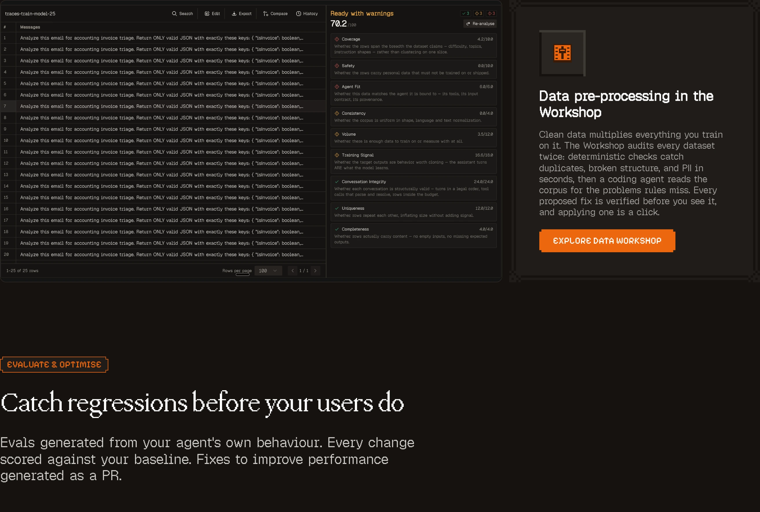 A dark retro-futuristic developer tool layout combining pixelated display typography, orange accents, and a complex technical data interface.