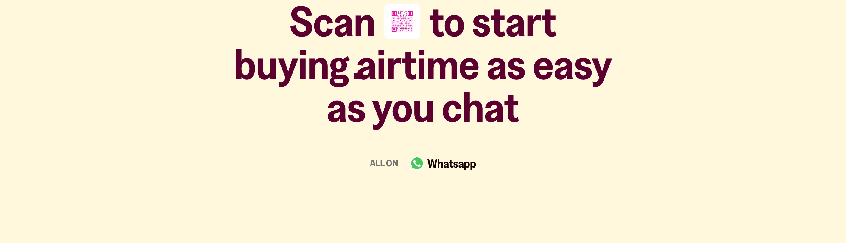 Warm, centered call-to-action banner embedding an inline QR code directly into a bold display headline.