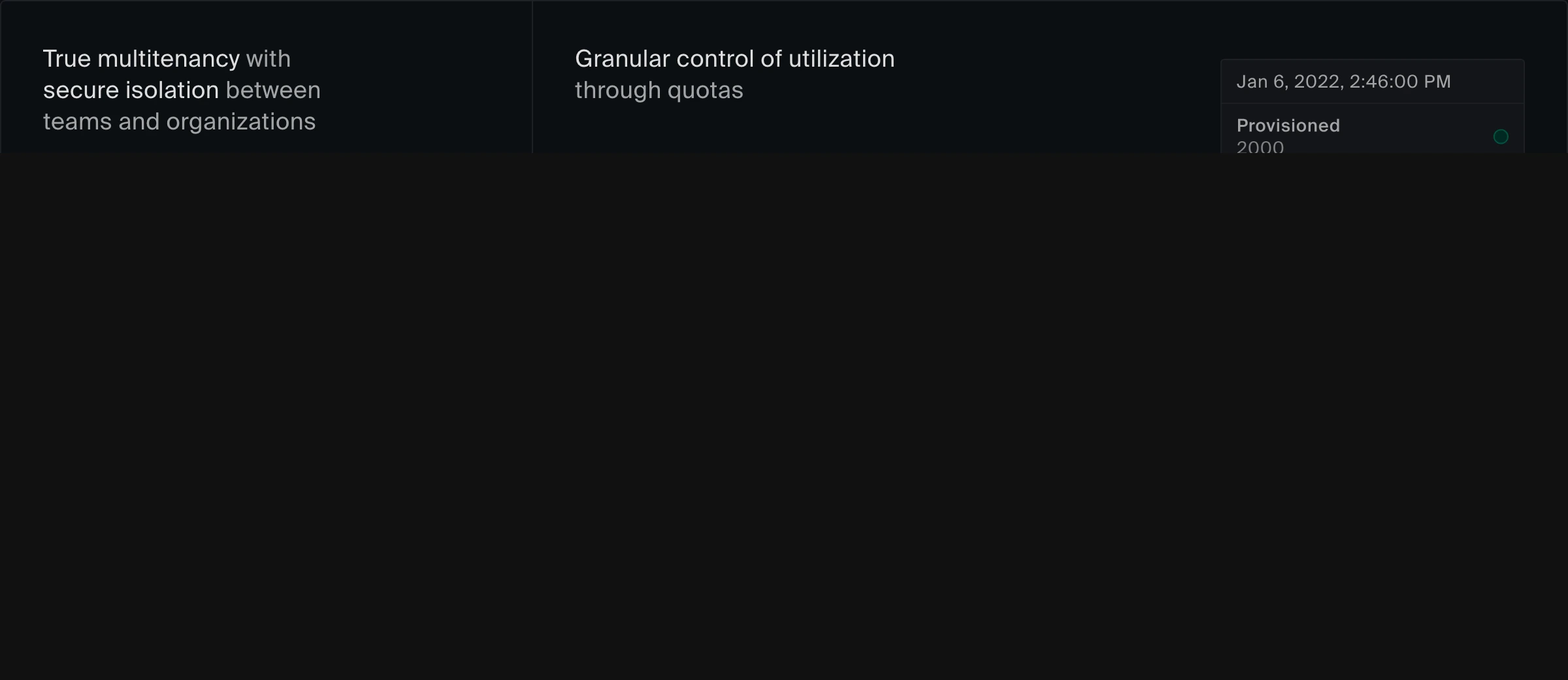 Sparse, dark technical feature grid presenting enterprise infrastructure capabilities with engineered restraint.