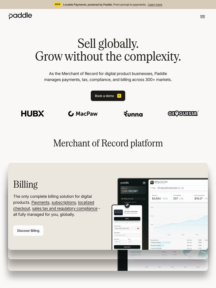 Paddle homepage