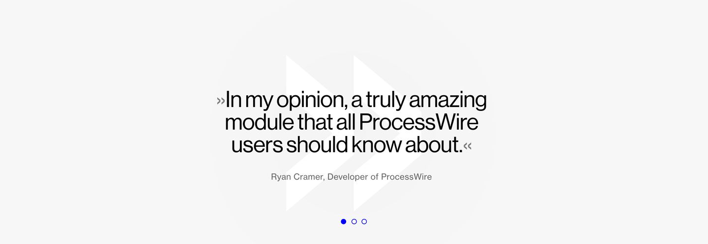 Clean and quiet testimonial slider featuring large Swiss grotesk quote text over a subtle geometric background.