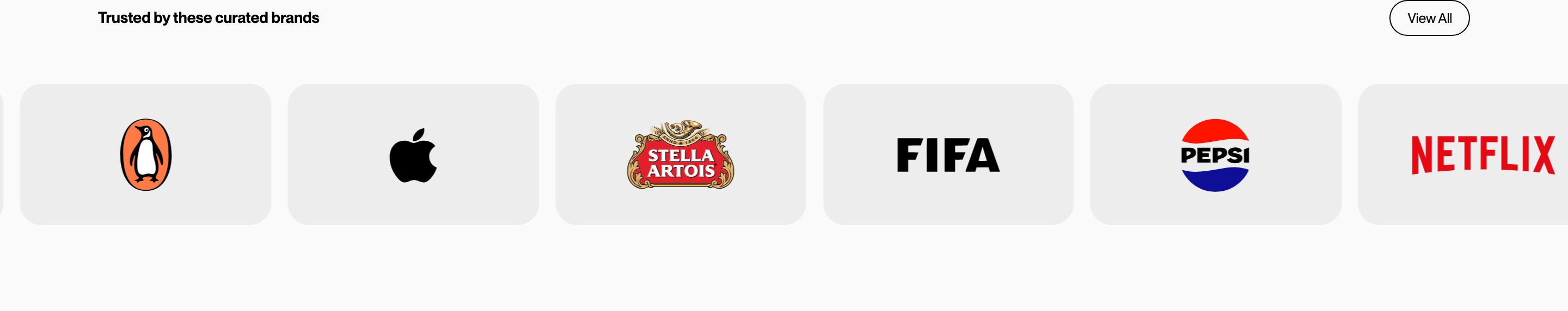 A clean, restrained brand credibility strip presenting iconic company logos housed within soft rounded-rectangle tiles.