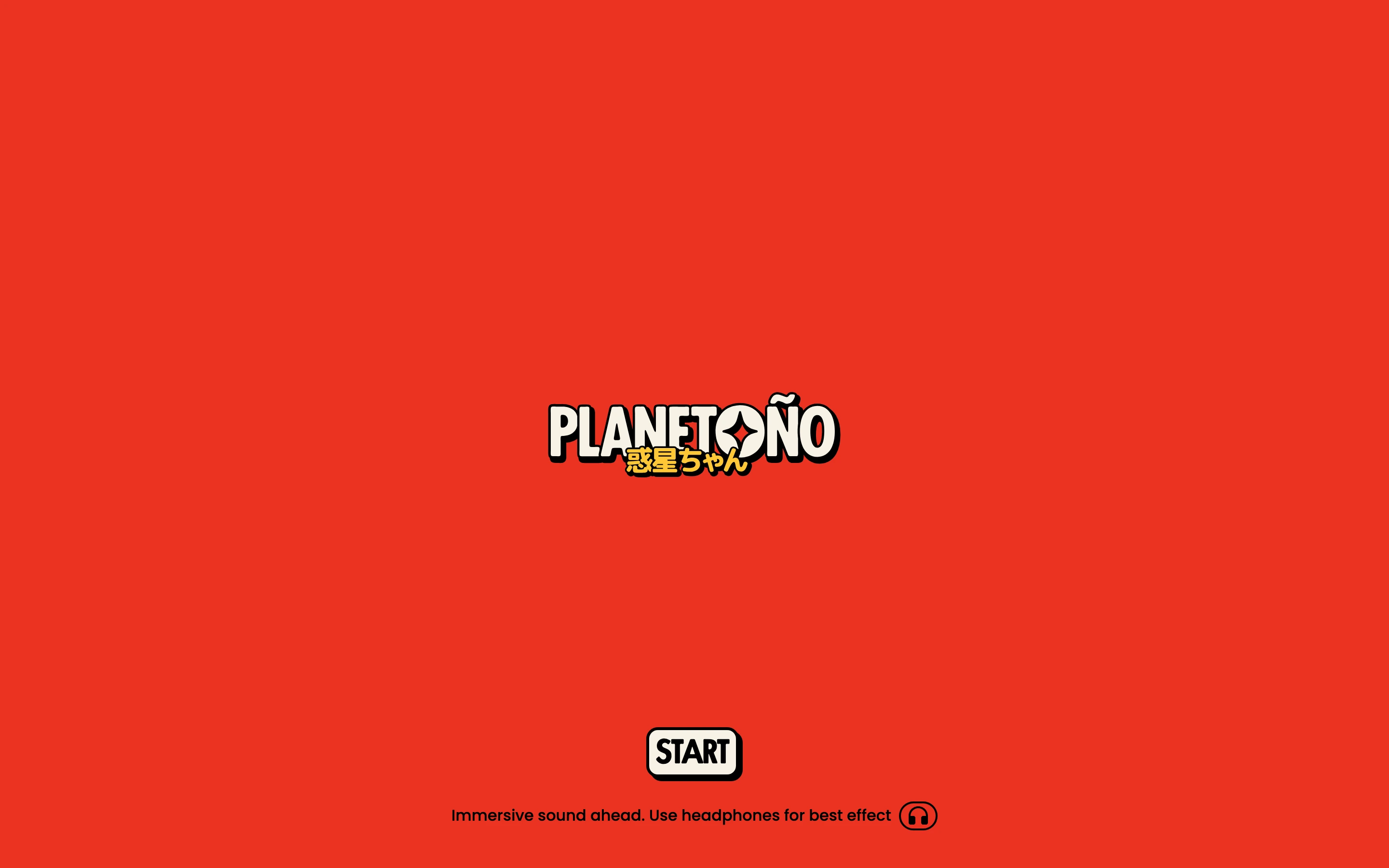 A high-saturation arcade-style intro screen with a vibrant red canvas, comic title typography, and a stark start button.