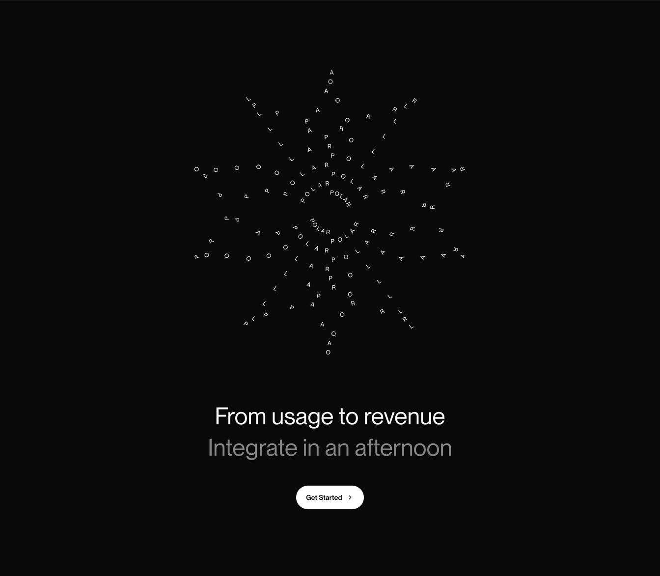 Deep black void anchored by an intricate radial typographic snowflake above quiet, confident closing CTA copy.
