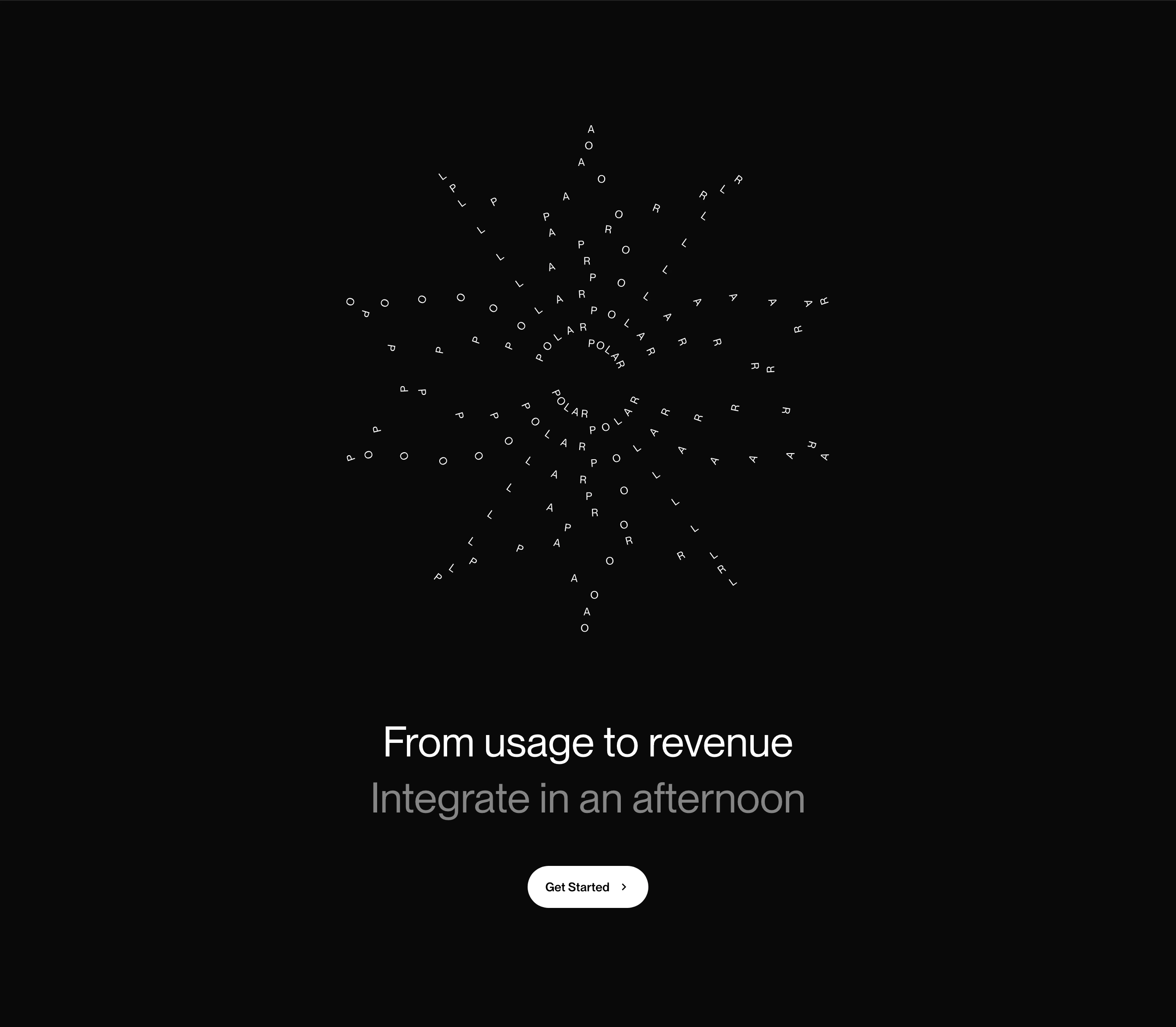 Deep black void anchored by an intricate radial typographic snowflake above quiet, confident closing CTA copy.
