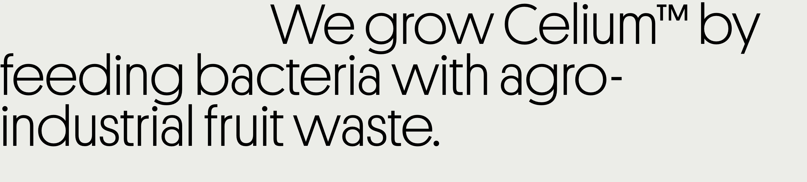 A stark typographic statement rendered in an ultra-light geometric grotesk with asymmetric line indentations on a warm neutral background.
