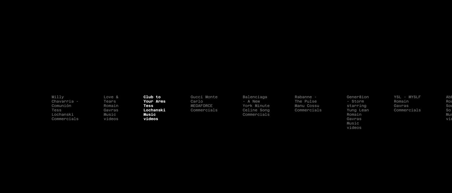Vast pitch-black void punctuated only by a delicate horizontal row of tiny monospace project credits.
