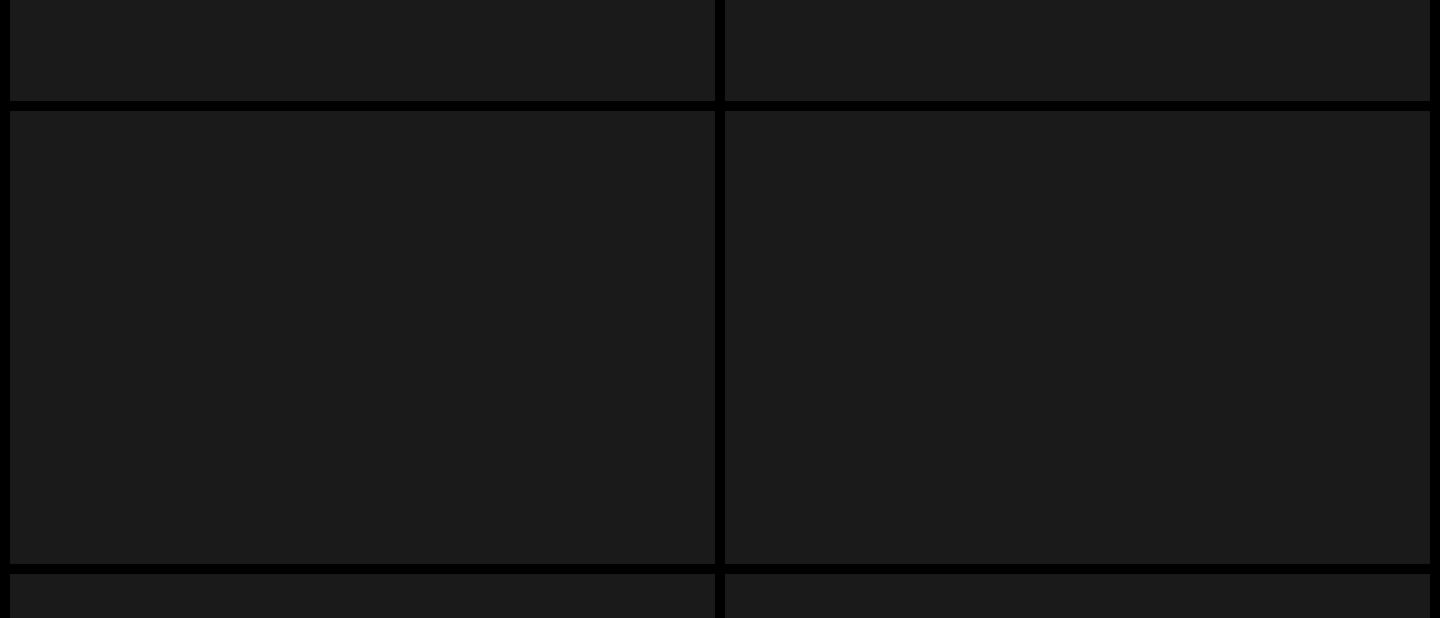 A stark, engineered dark grid framework dividing media and portfolio entries with clinical precision.