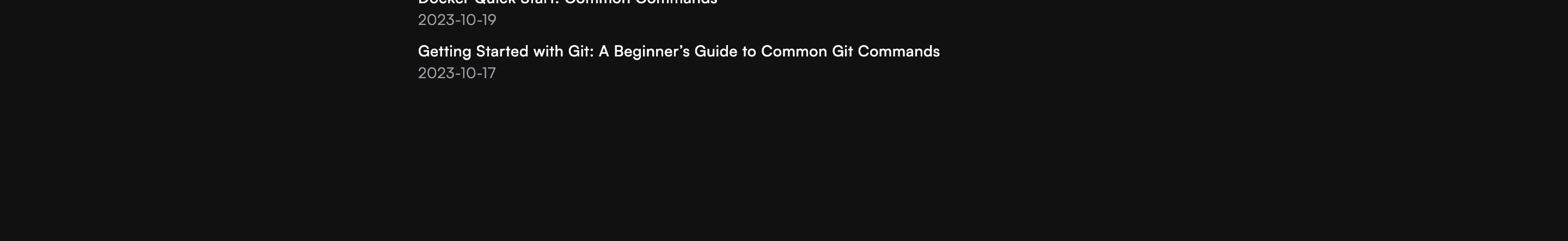 Sparse minimal article listing with clean typography and timestamps isolated on a deep black background.