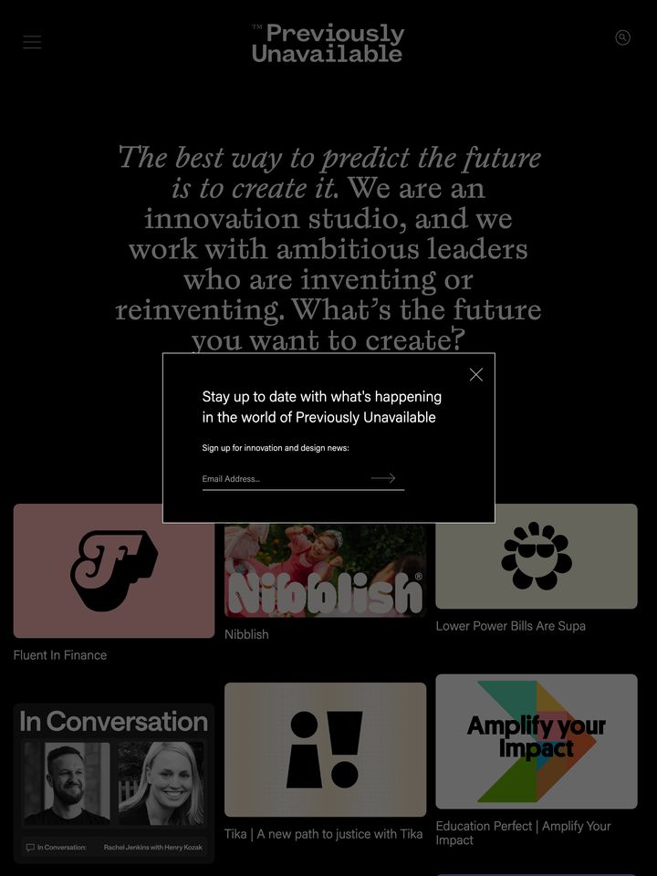 Previously Unavailable homepage