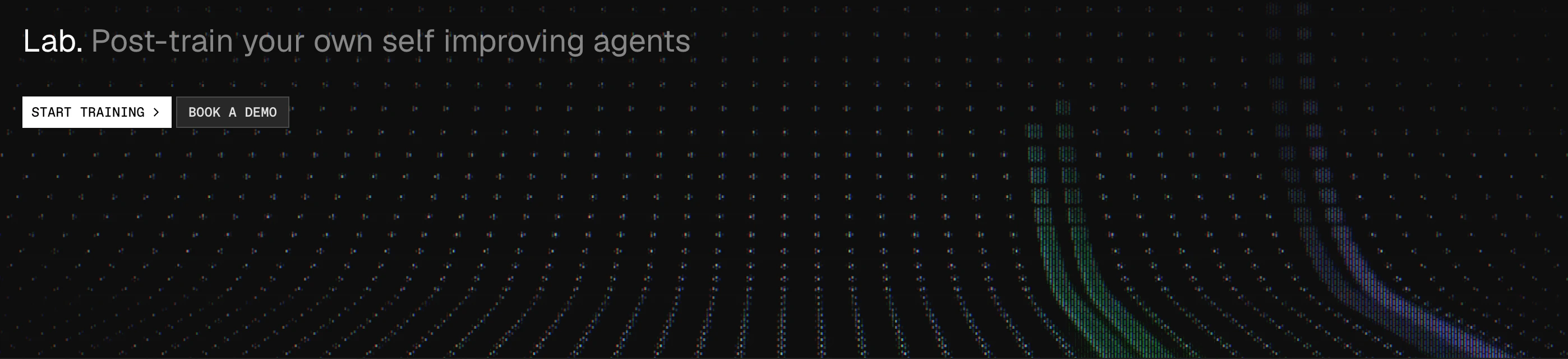 Minimalist dark banner combining stark developer typography with a deep, curved digital grid visual.