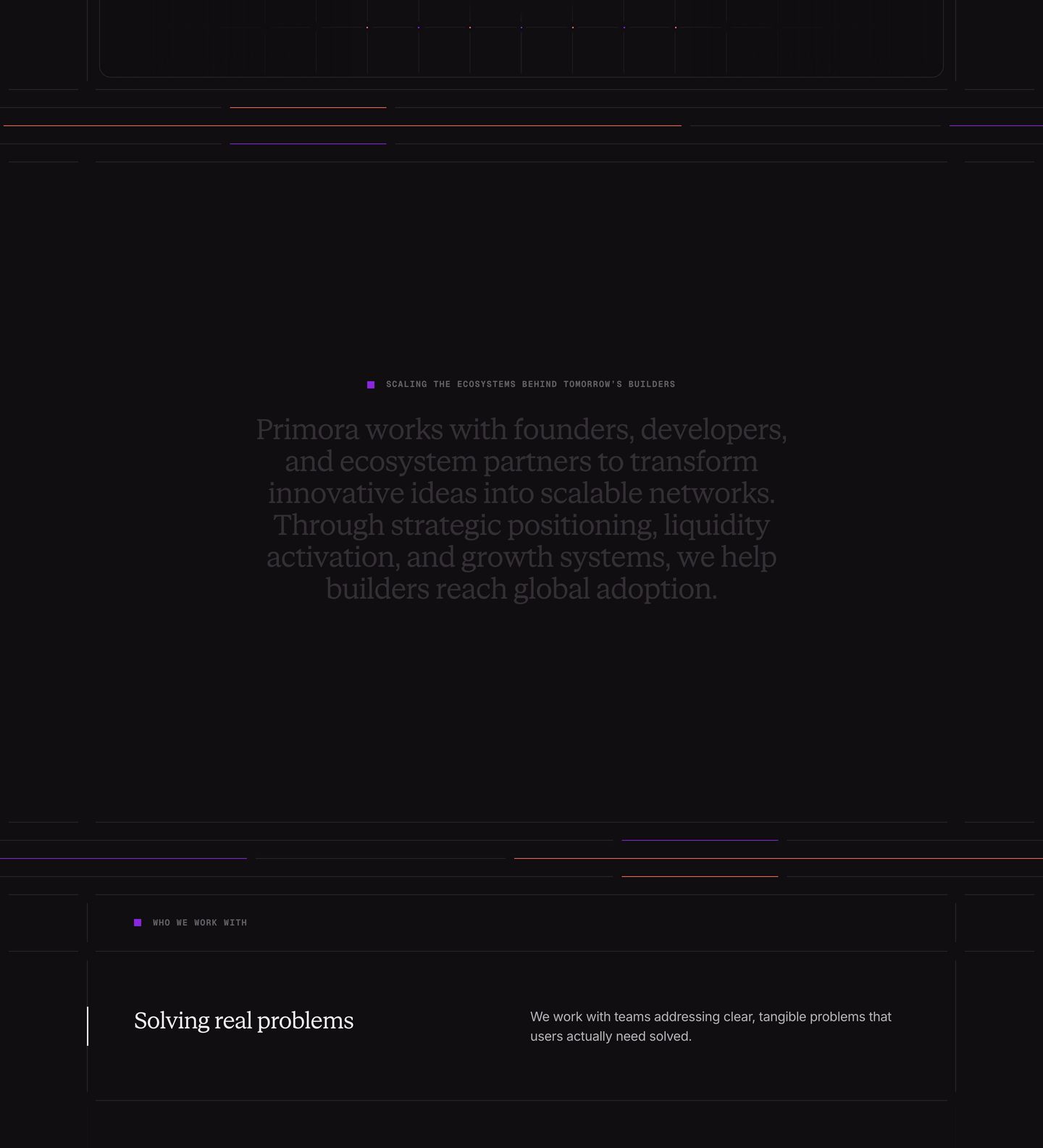 Atmospheric and ultra-low-contrast dark statement section framed by precise technical grid lines and muted typography.