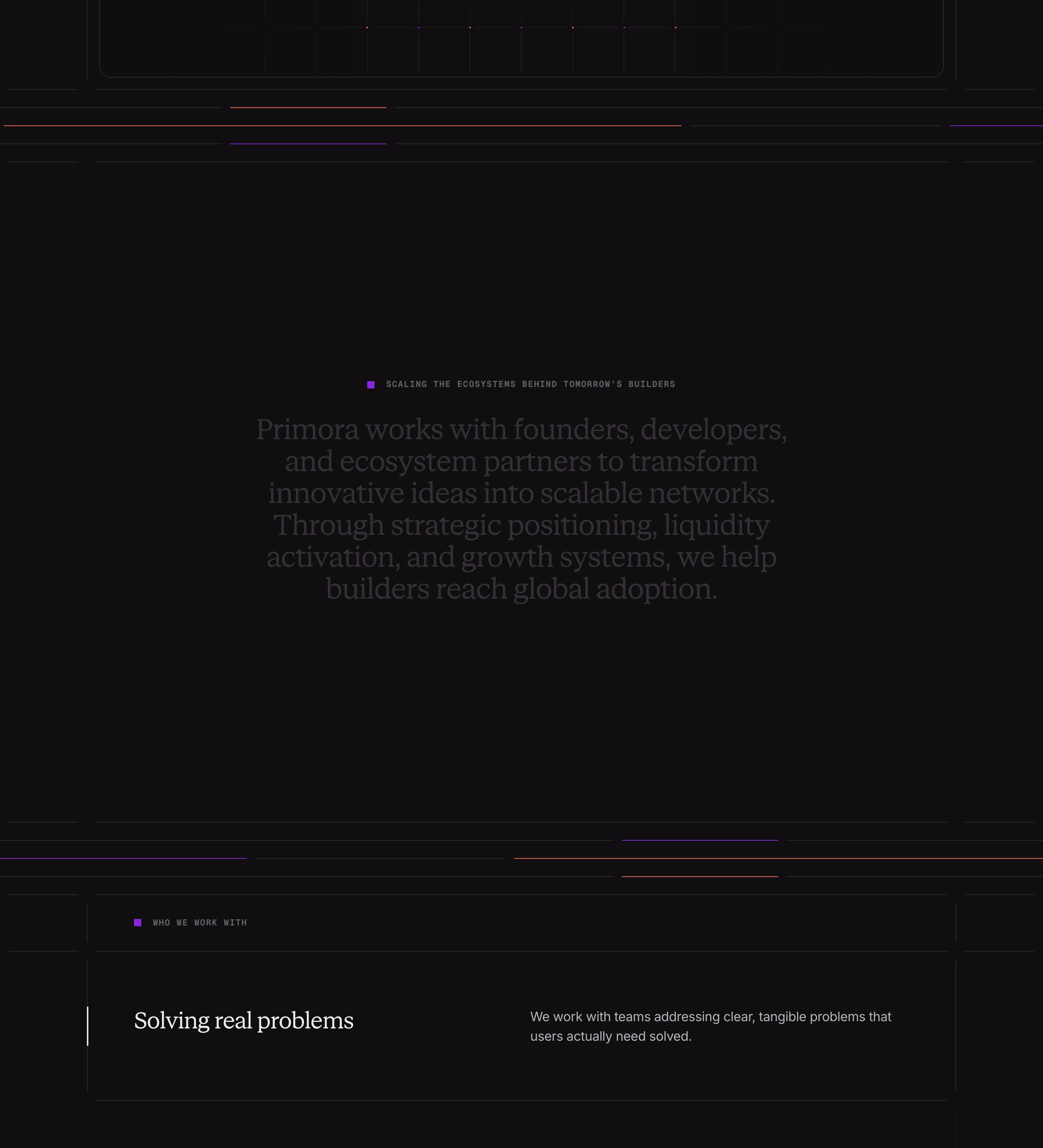 Atmospheric and ultra-low-contrast dark statement section framed by precise technical grid lines and muted typography.