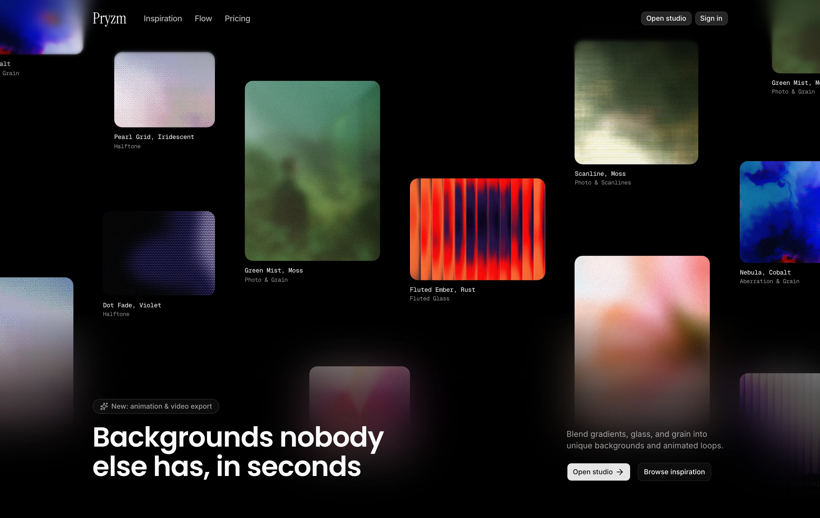 Floating luminous gradient tiles drift across deep black space, anchored by precise monospaced captions and a grounded low-slung headline.