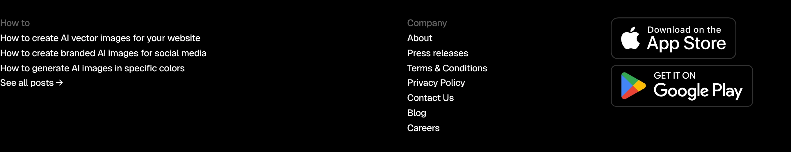 A restrained, dark minimal footer organizing navigational links and app download badges with clean utility.