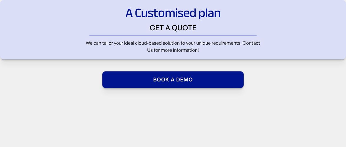 Clean and minimal custom quote callout card with a high-contrast deep blue button over a pale background.