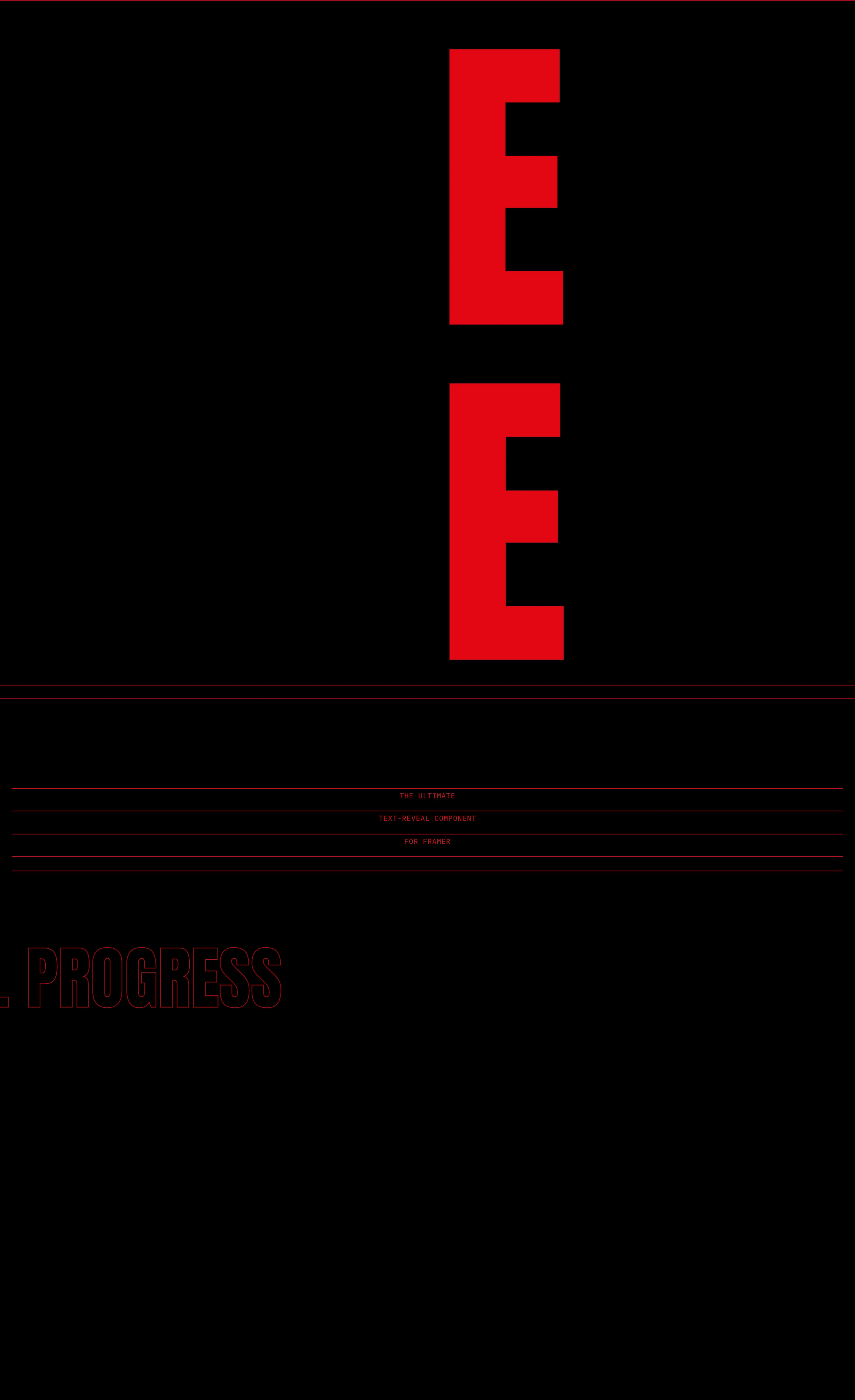 Stark pitch-black brutalism dominated by massive blood-red block typography and razor-thin horizontal wireframe grids.
