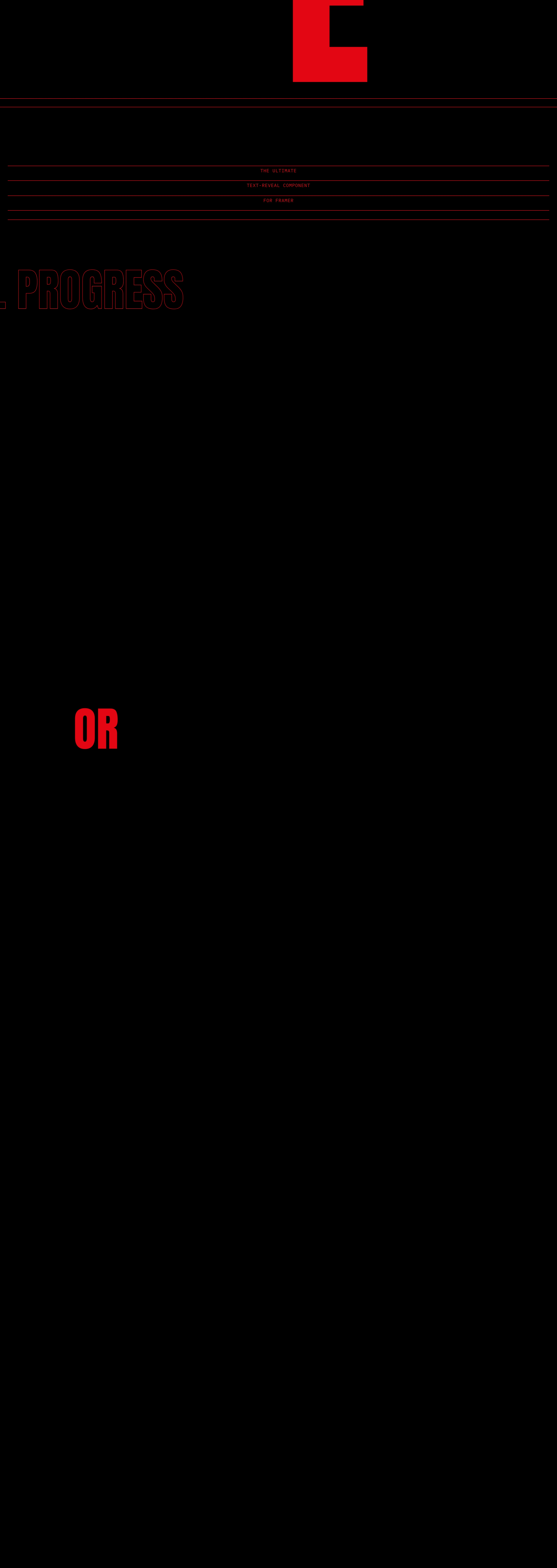 Pitch-black, ultra-tall canvas featuring stark crimson typography and wireframe outlines surrounded by cavernous negative space.