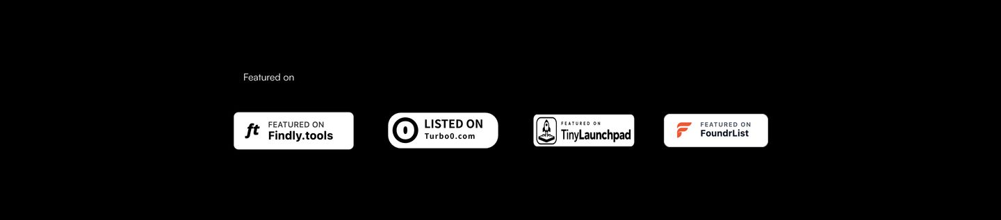 Minimal dark badge strip displaying third-party directory listings against a stark black background.