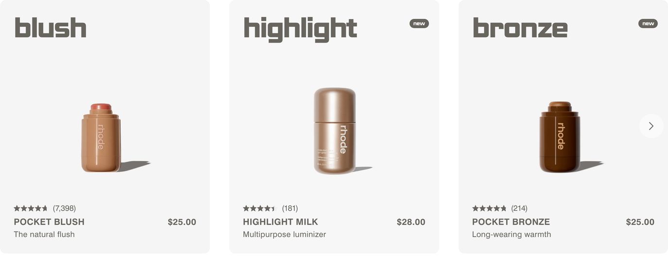 Minimalist skincare product cards defined by muted earth tones, distinctive chunky grotesque typography, and clean studio packshots.