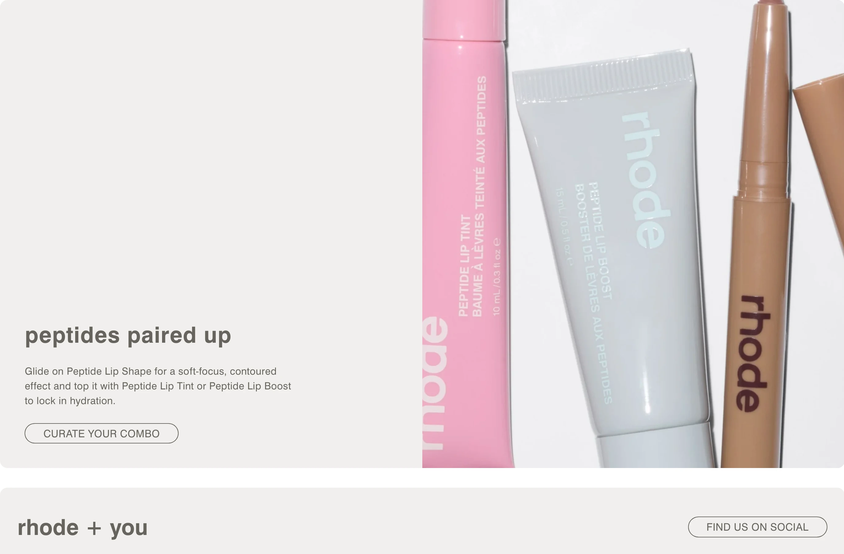 Quiet, minimal skincare feature pairing soft-toned product photography with lowercased sans-serif typography and pill buttons.