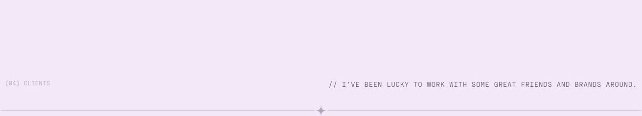 Quiet pastel transition section using split monospace captions and an airy delicate divider line.